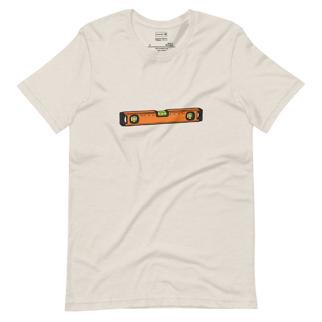 Hand-drawn marker illustration of an orange and black contractor's level with slightly off-center bubbles on a Short Sleeve T-Shirt.