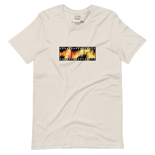 Film Burn graphic on Short Sleeve T-Shirt showcasing saturated marker bleeds.