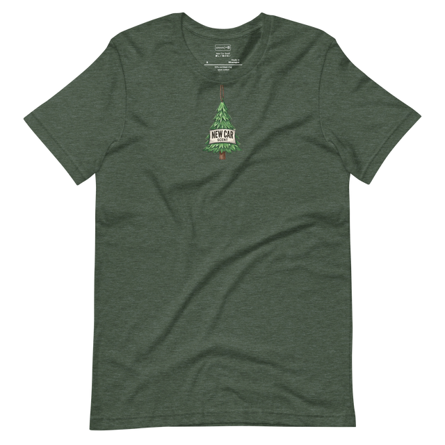 Bold marker illustration of a pine air freshener with "New Car Smell" text on a Short Sleeve T-Shirt.