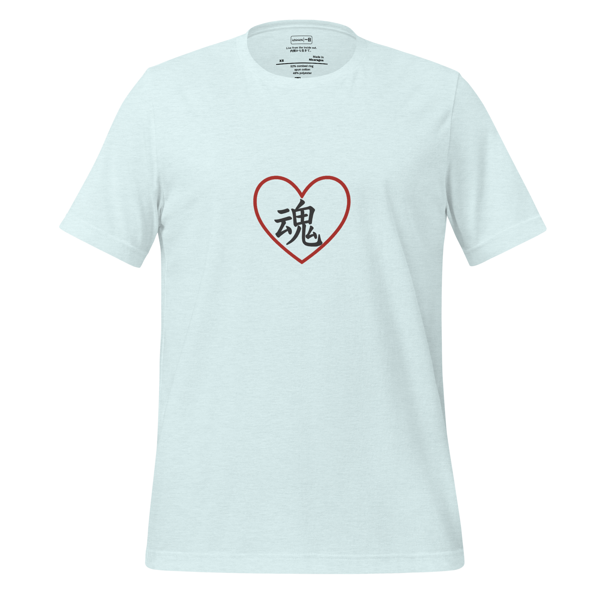 “Heart & Soul” pairs a delicate heart outline with the handwritten kanji for soul (魂)
