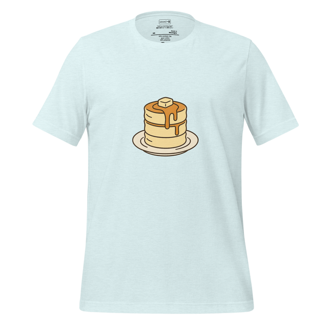 Minimal illustration of a stack of fluffy Japanese pancakes with syrup and butter.