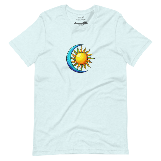 Minimalist line art illustration of sun and moon on Short Sleeve T-Shirt