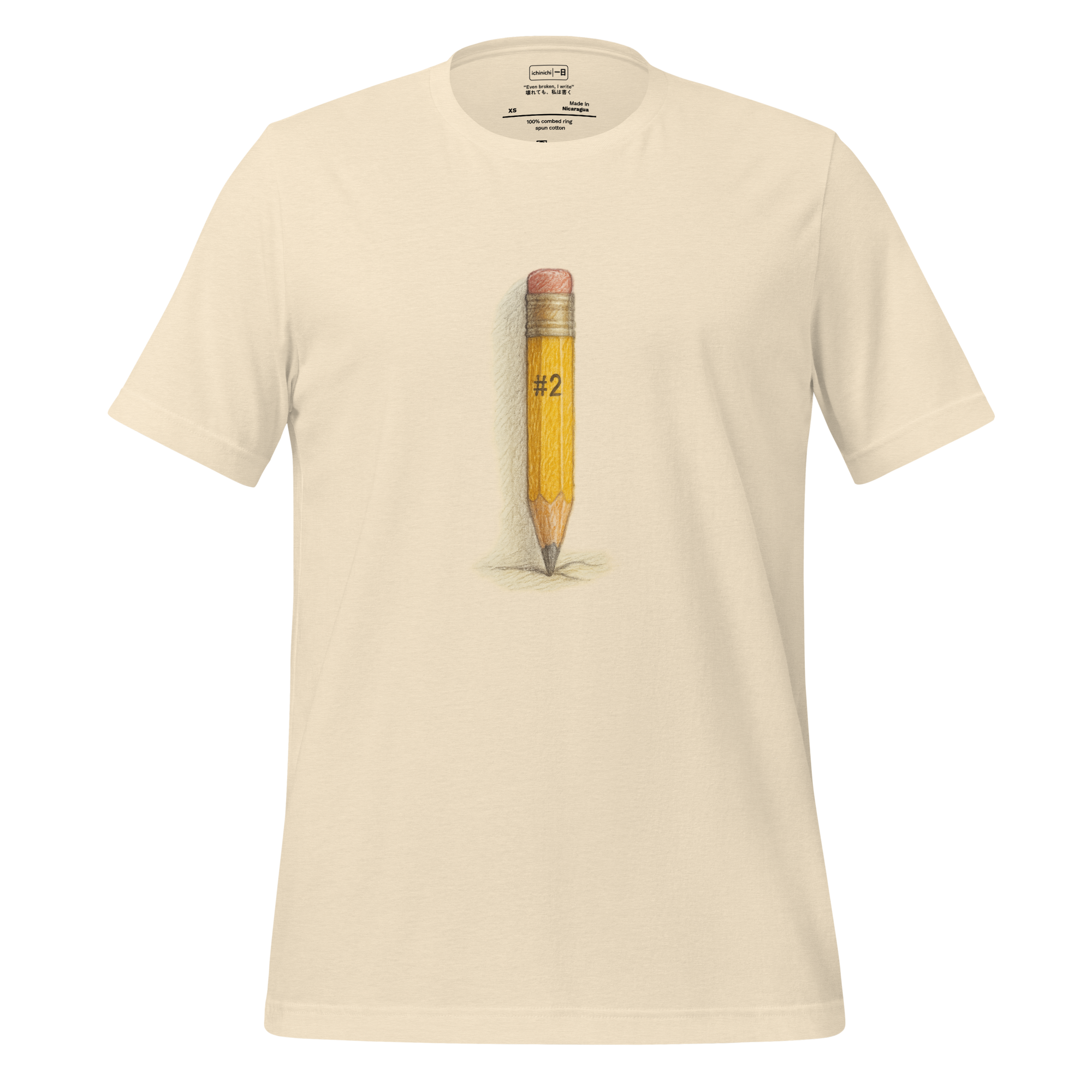 Number Two #124 - Colored pencil illustration of worn yellow #2 pencil with used eraser and blunt tip