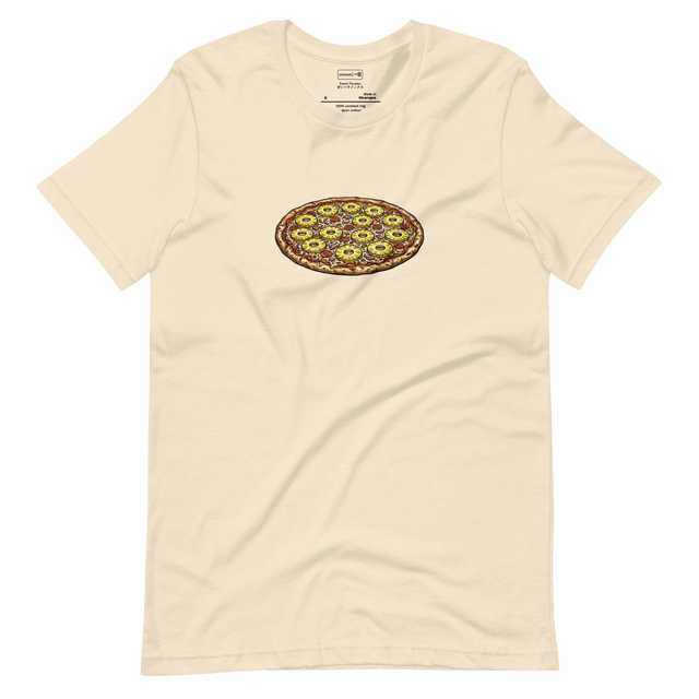 Minimalist marker illustration of a bird's eye view pizza with pineapple rings on a Short Sleeve T-Shirt.