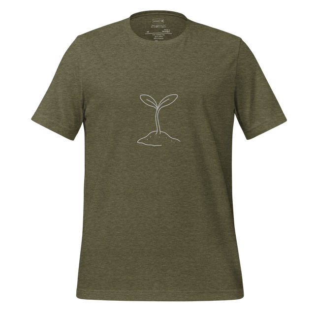 Minimalist line drawing of a single sprout growing from soil