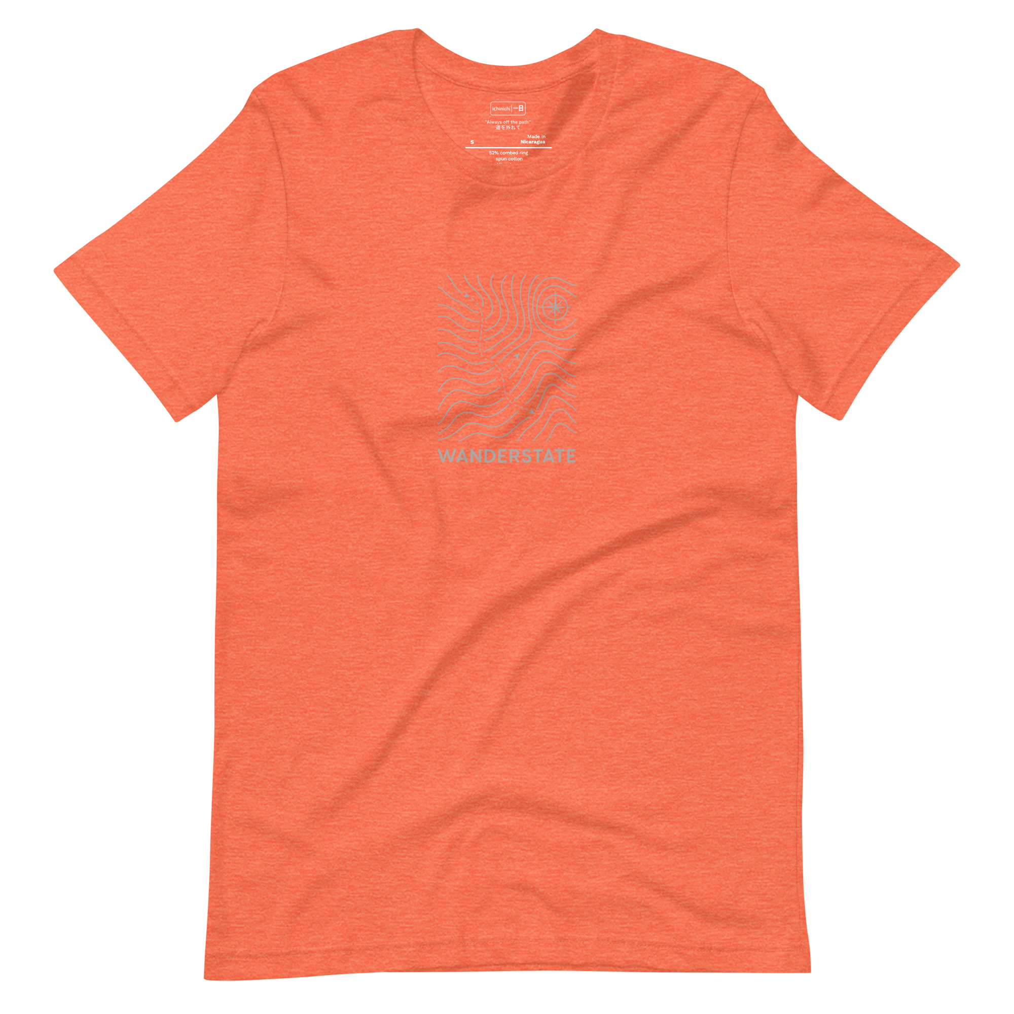 Wanderstate #109 - Abstract topographic map with contour lines compass rose and dotted trails for explorers