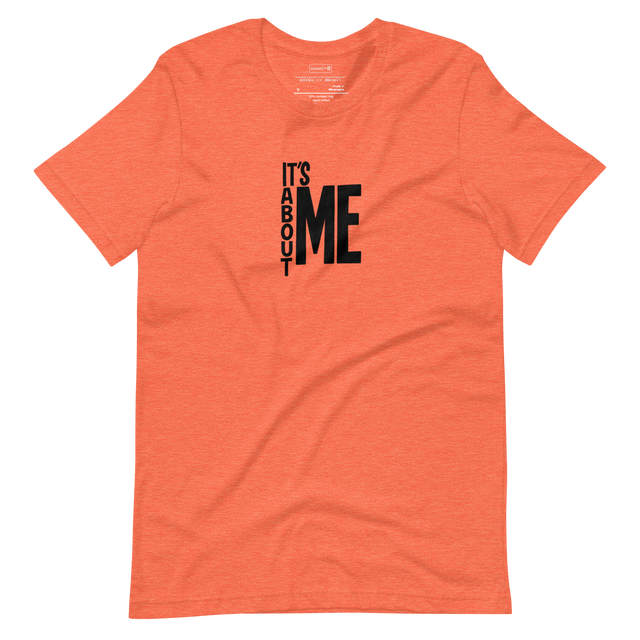Minimalist typography design with large “ME” text and vertical “it’s about” along the side, bold and modern.