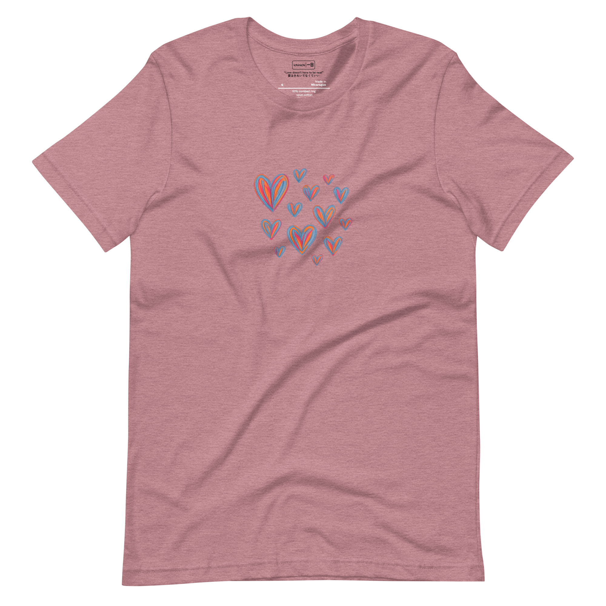 Hand-drawn squiggly hearts in various sizes scattered in abstract pattern