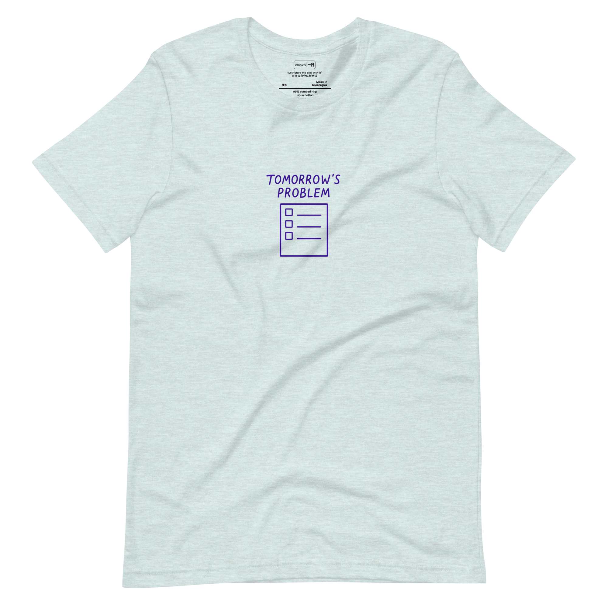 Minimal graphic tee with handwritten text “Tomorrow’s Problem” and an empty checklist below