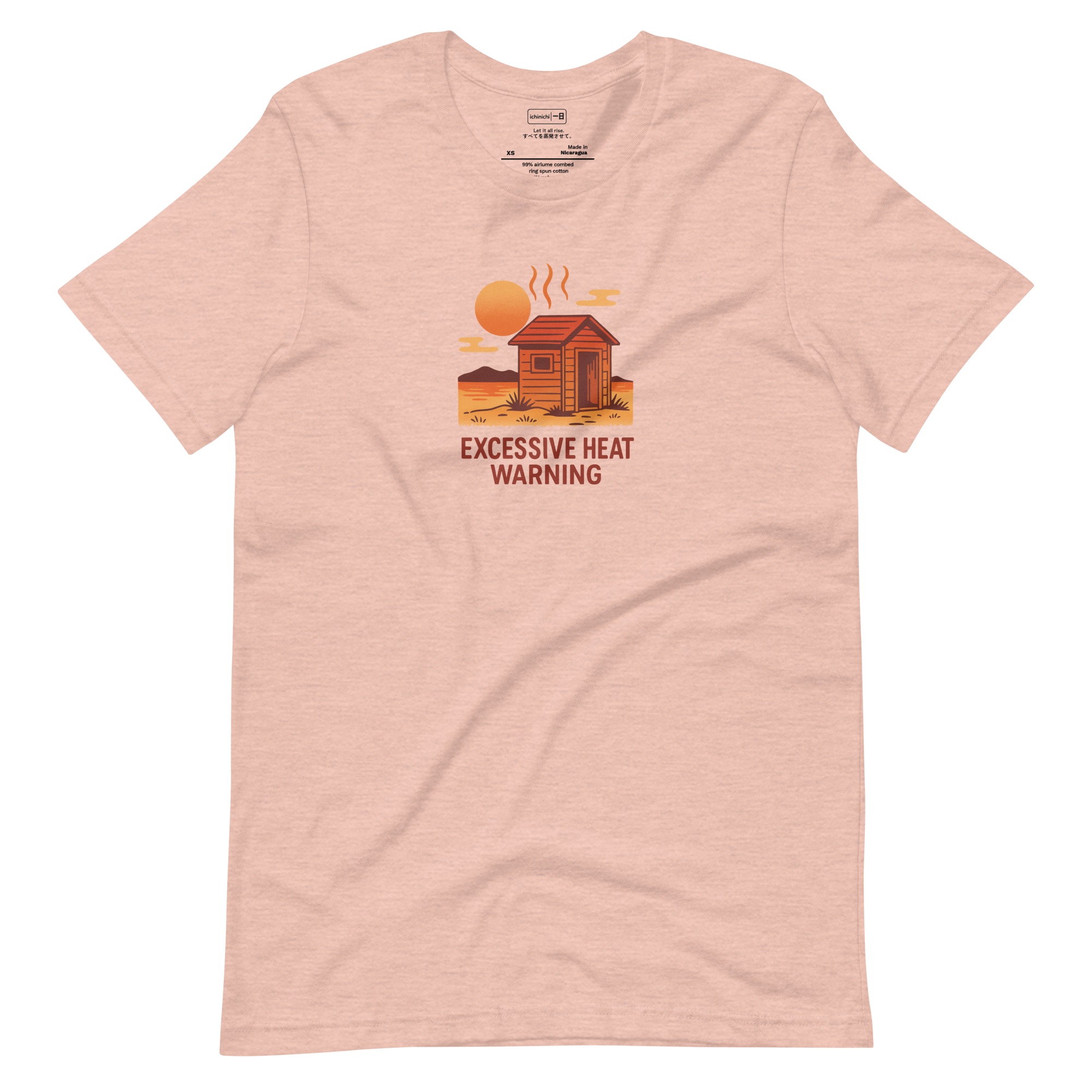 Outdoor sauna at sunset with heat waves in minimalist illustration