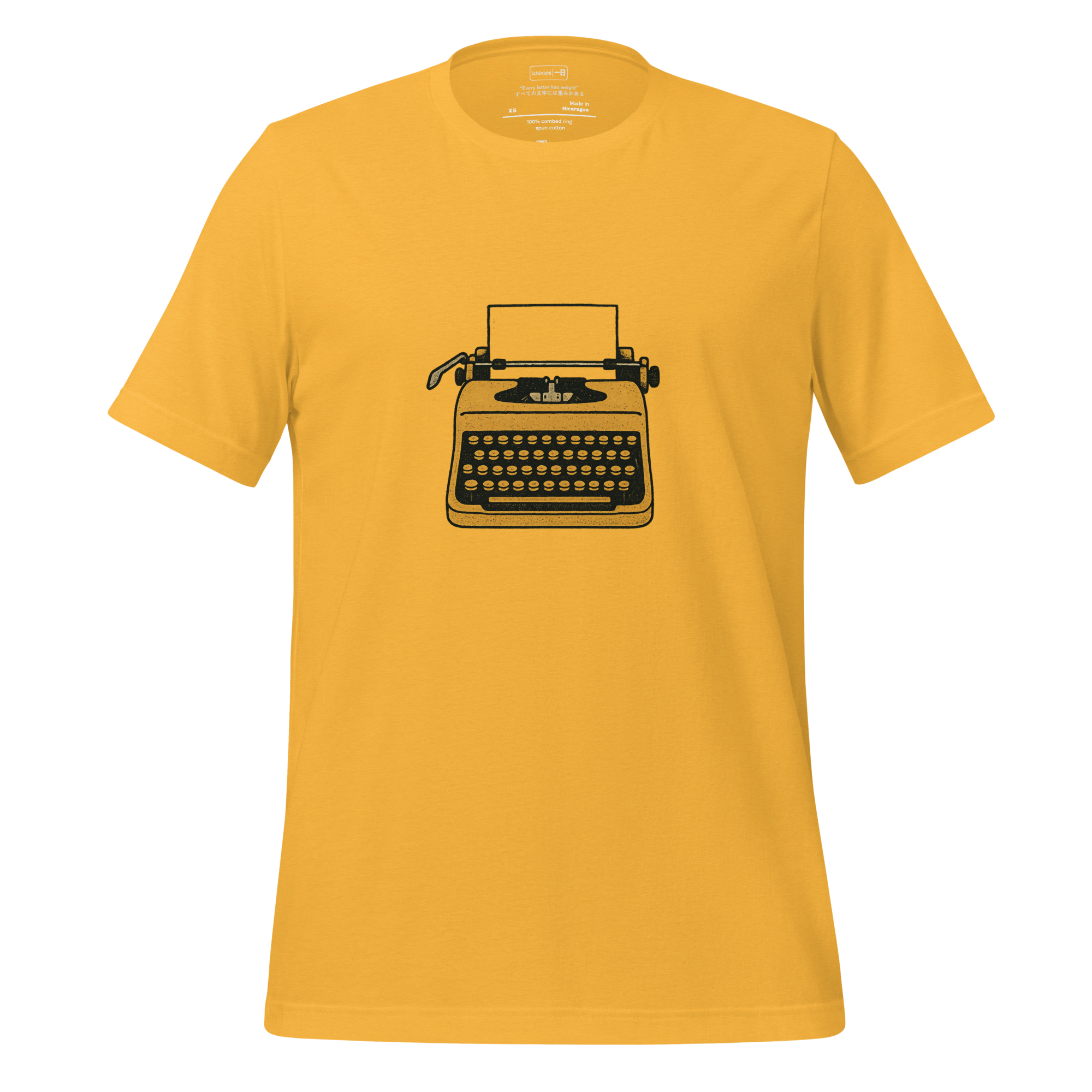 Minimal line-art illustration of an old school typewriter with keys and paper.