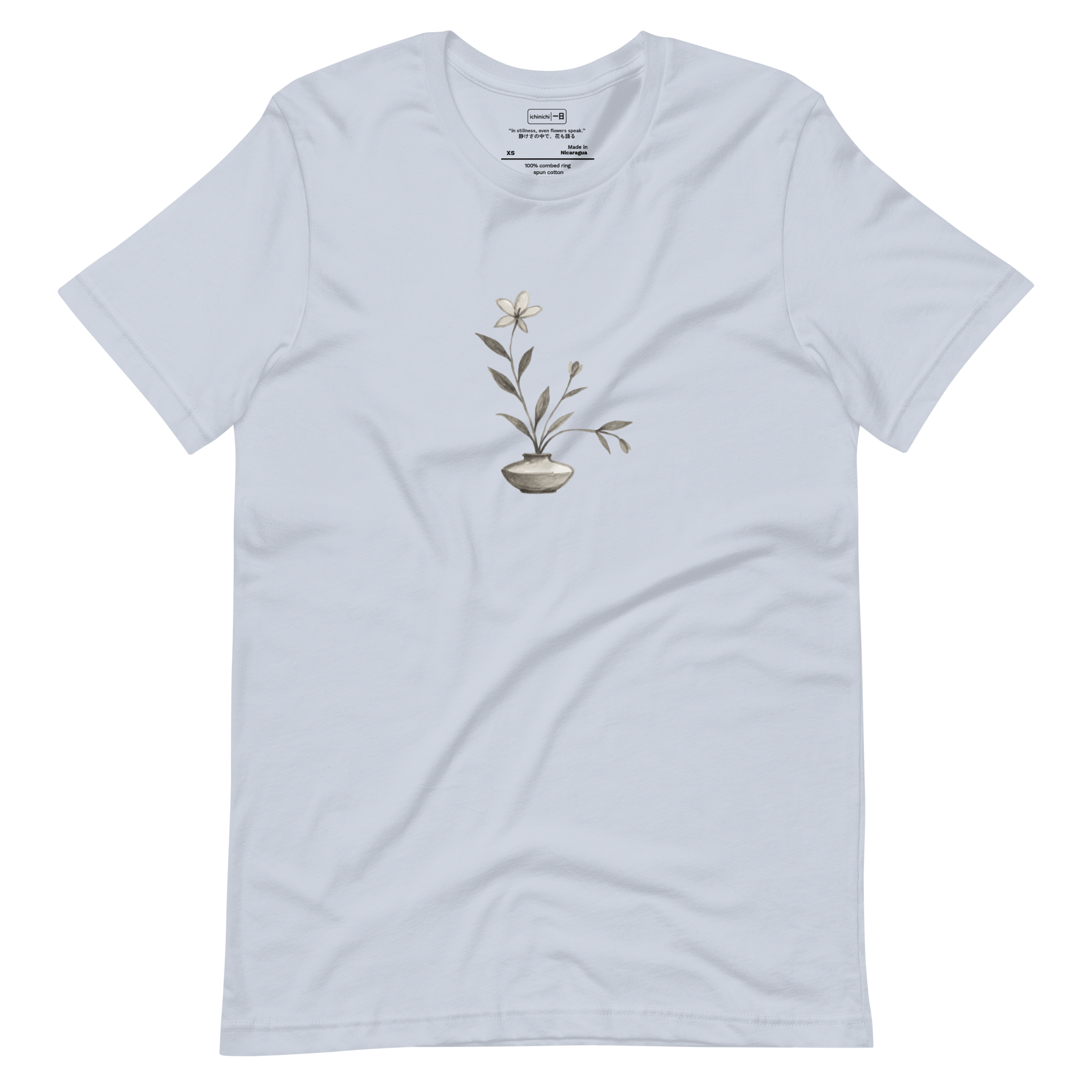 Minimalist line drawing inspired by Ikebana flower arrangement, showing stems and petals in balanced composition.