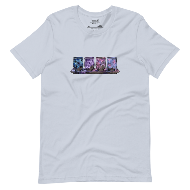 Hydrangea Yunomi ink wash graphic on front of Short Sleeve T-Shirt