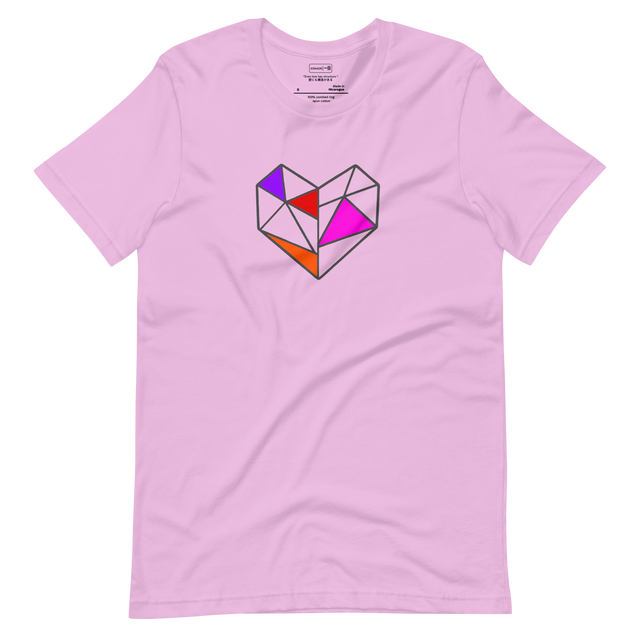 Minimalist geometric heart design made of intersecting lines with one red accent, architectural-style T-Shirt design.