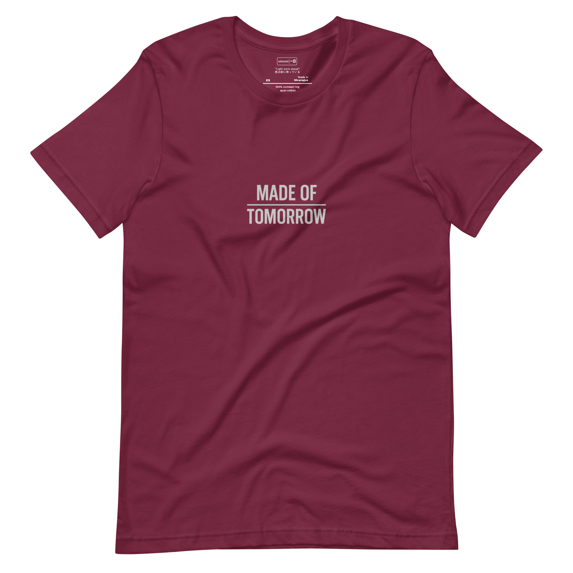 Minimal text design reading “Made of Tomorrow” with the word Tomorrow split by a thin horizon line