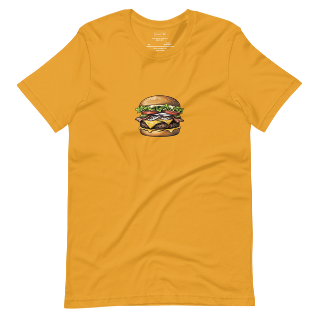 Minimalist illustration of an overflowing hamburger on a Short Sleeve T-Shirt.