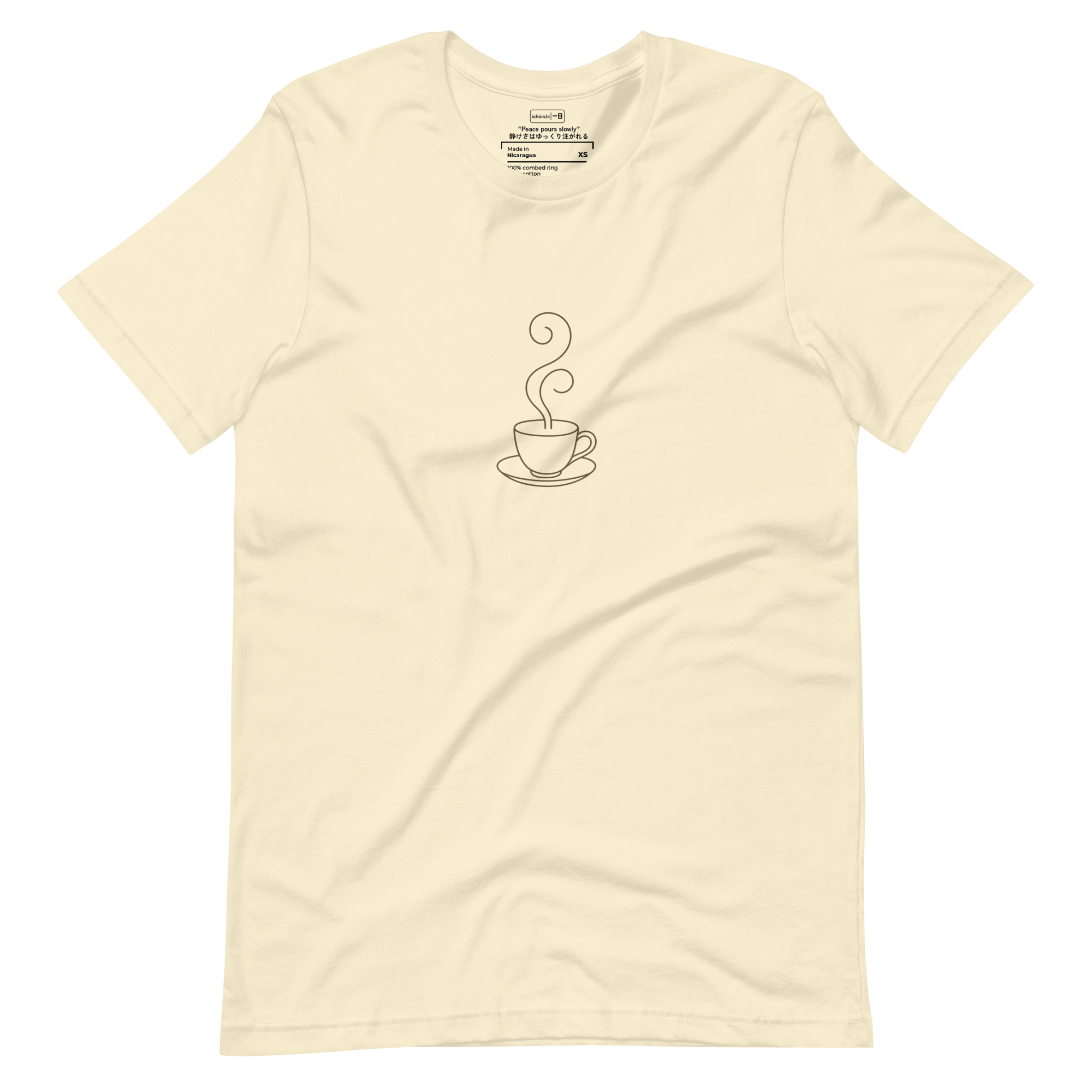 Minimal line drawing of a teacup on a saucer with swirling steam above