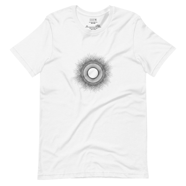 Absolute Tangent sharp architect ink black only overlapping tangents creating an emergent circle on a Short Sleeve T-Shirt.
