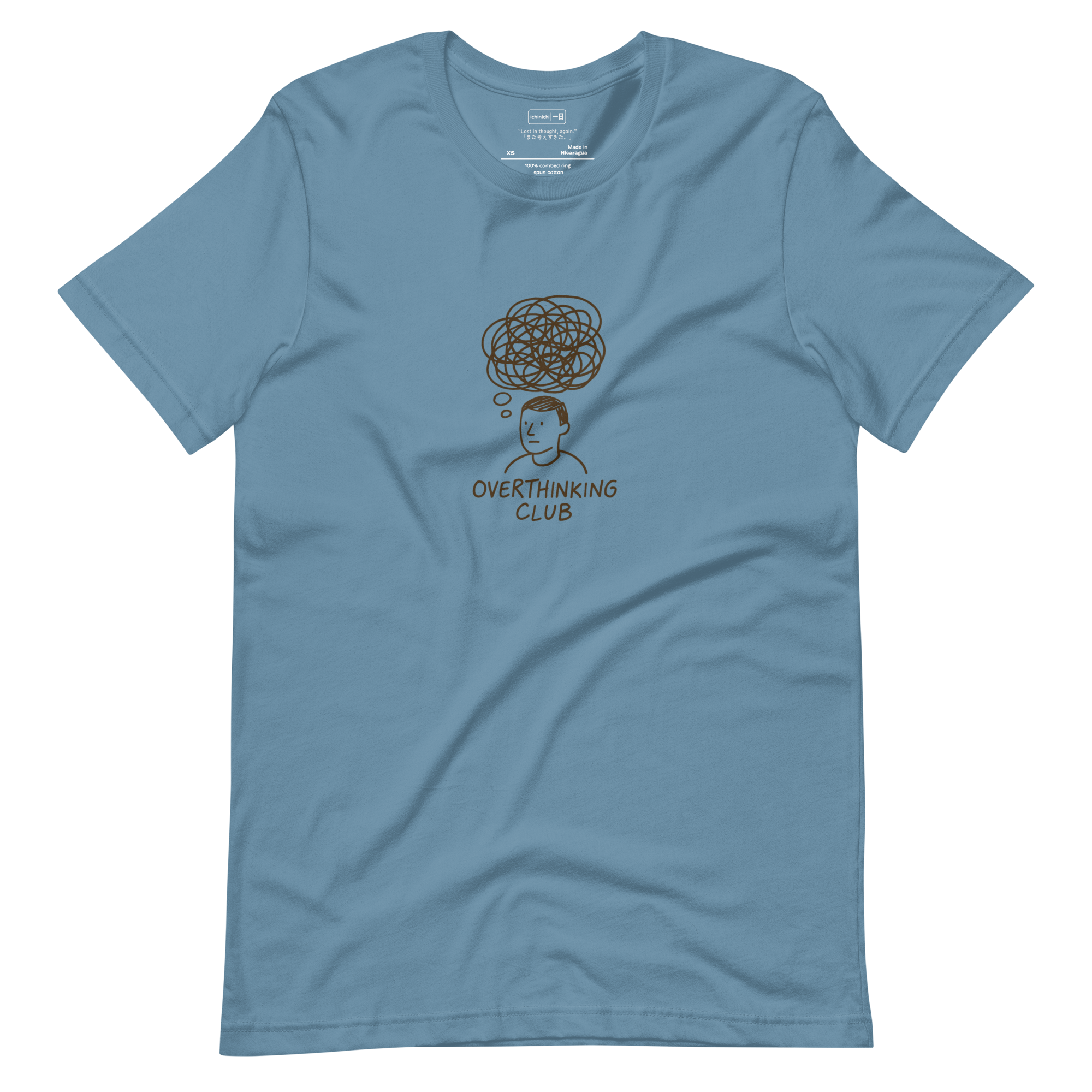 Scribbled maze with “Overthinking Club” text on Heather Deep Teal shirt