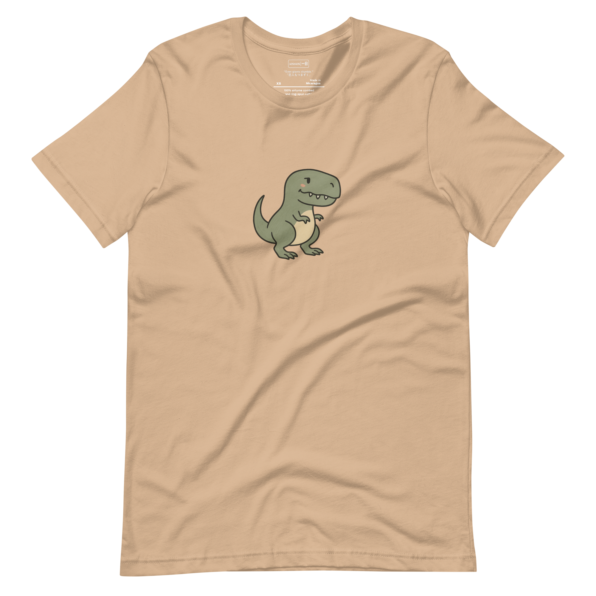 Minimalist illustration of tyrannosaur with tiny short arms in playful style