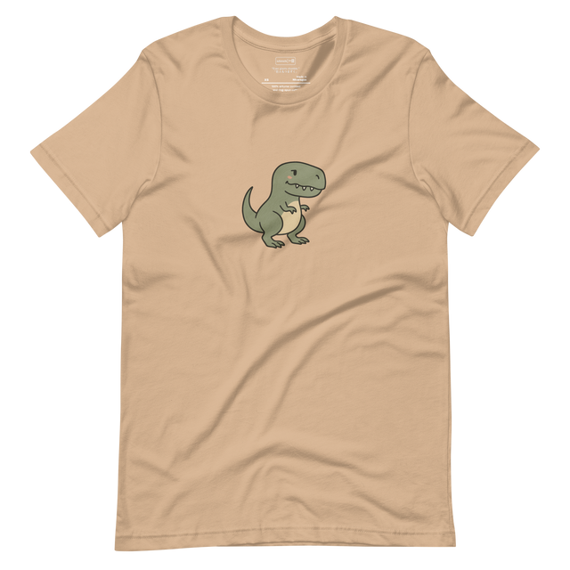 Minimalist illustration of tyrannosaur with tiny short arms in playful style