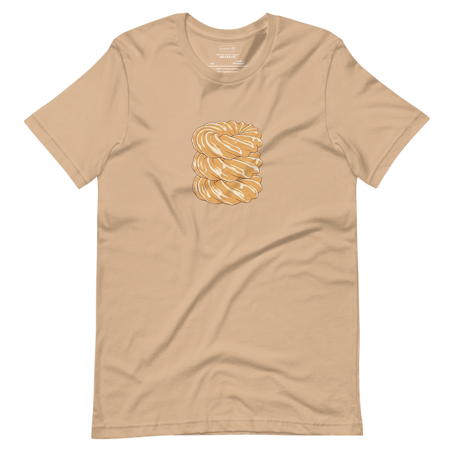 Hand-drawn illustration of three stacked French crullers on a Short Sleeve T-Shirt