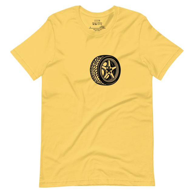 Rolling Point #112 - Minimalist car wheel with detailed rim spokes and tire tread in clean line art