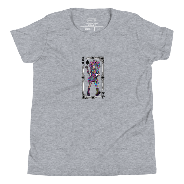 Graphic illustration of a Harajuku girl as the Queen of Spades on a Youth T-Shirt.