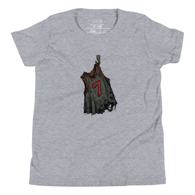 Graphic illustration of a practice basketball jersey on a hook, Youth T-Shirt.