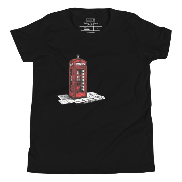Old British telephone booth linocut graphic on a minimal sidewalk Youth T-Shirt