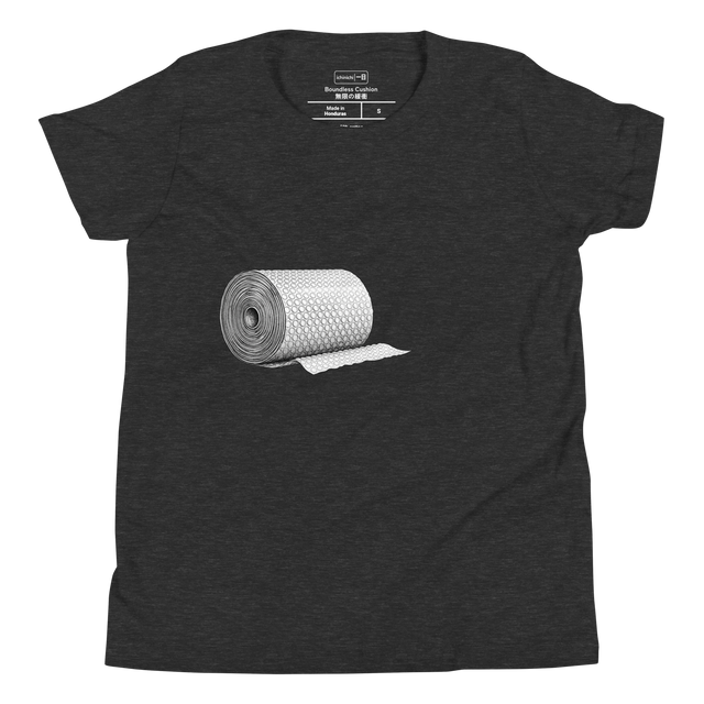 A clean stippling print of a large roll of bubble wrap with clear round patterns on a Youth T-Shirt.