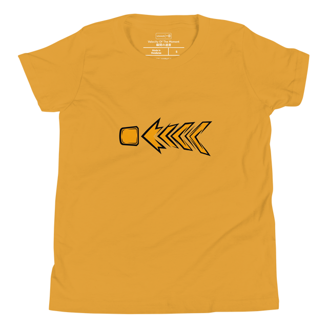 Amber winged arrow graphic for youth short sleeve t-shirt with clean brush strokes.