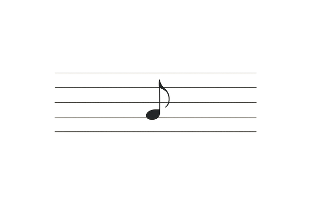 Minimalist sheet music with one note and surrounding empty space.