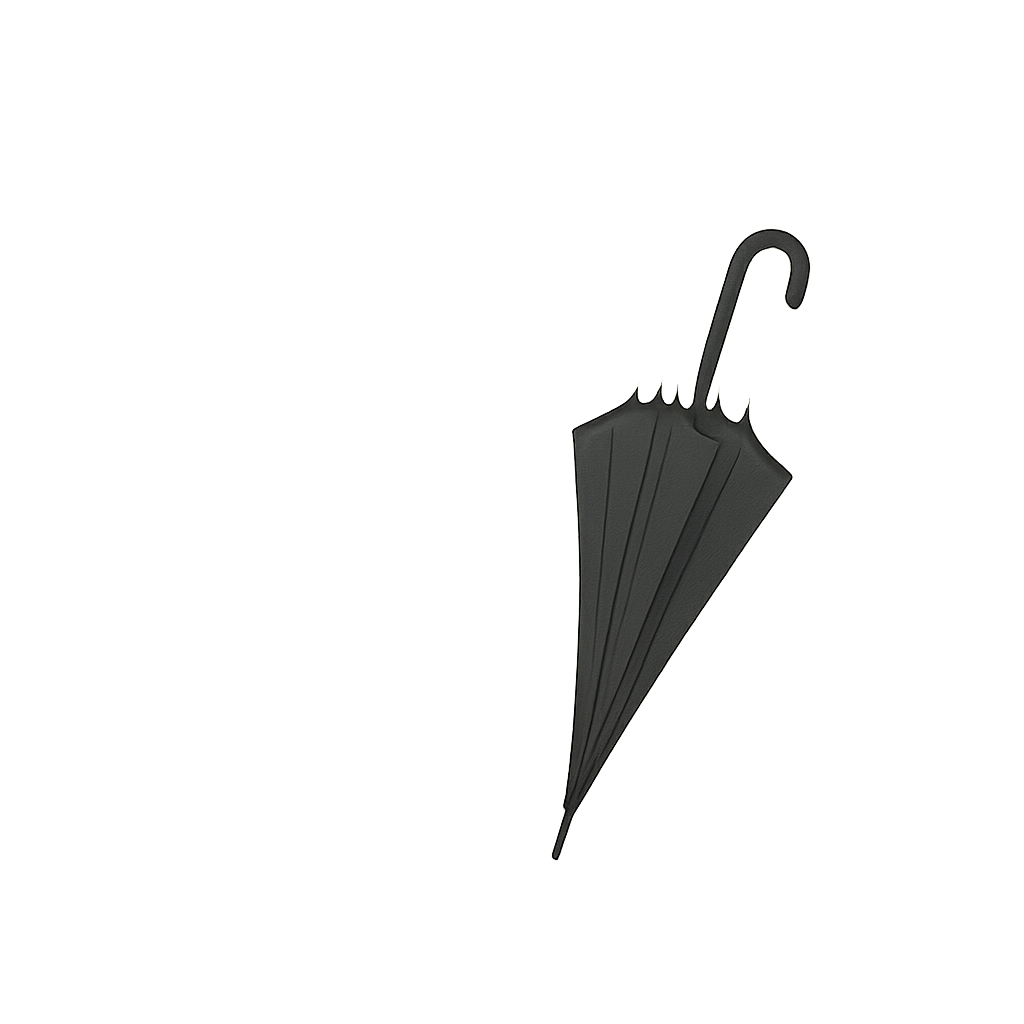 Minimalist umbrella leaning alone against a pale wall.
