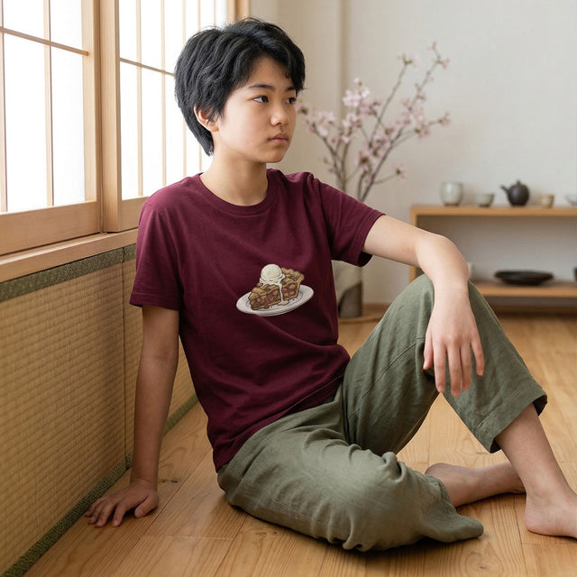 Person sitting on a wooden floor in a room with a tatami mat floor and a window.