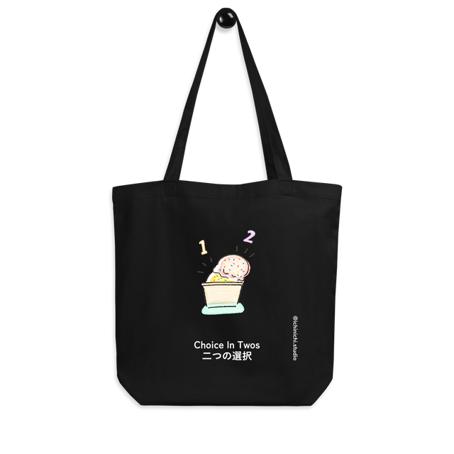 Whimsical ice cream bowl line art on an organic cotton Eco Tote Bag.
