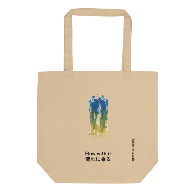 Thick horizontal paint streak design blending blue, green, and yellow on an Eco Tote Bag.