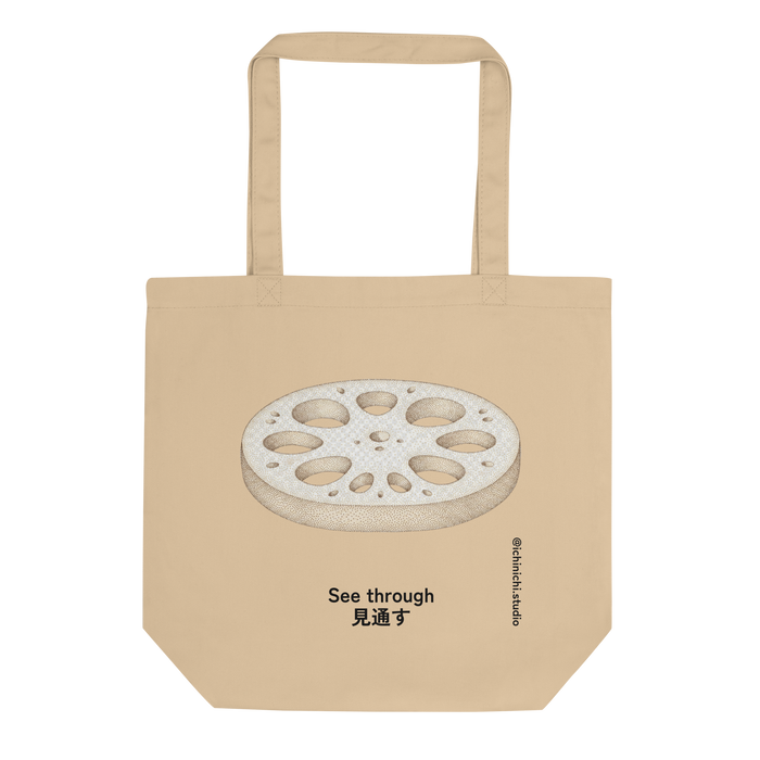 Minimalist lotus root cross-section illustration on white Eco Tote Bag.