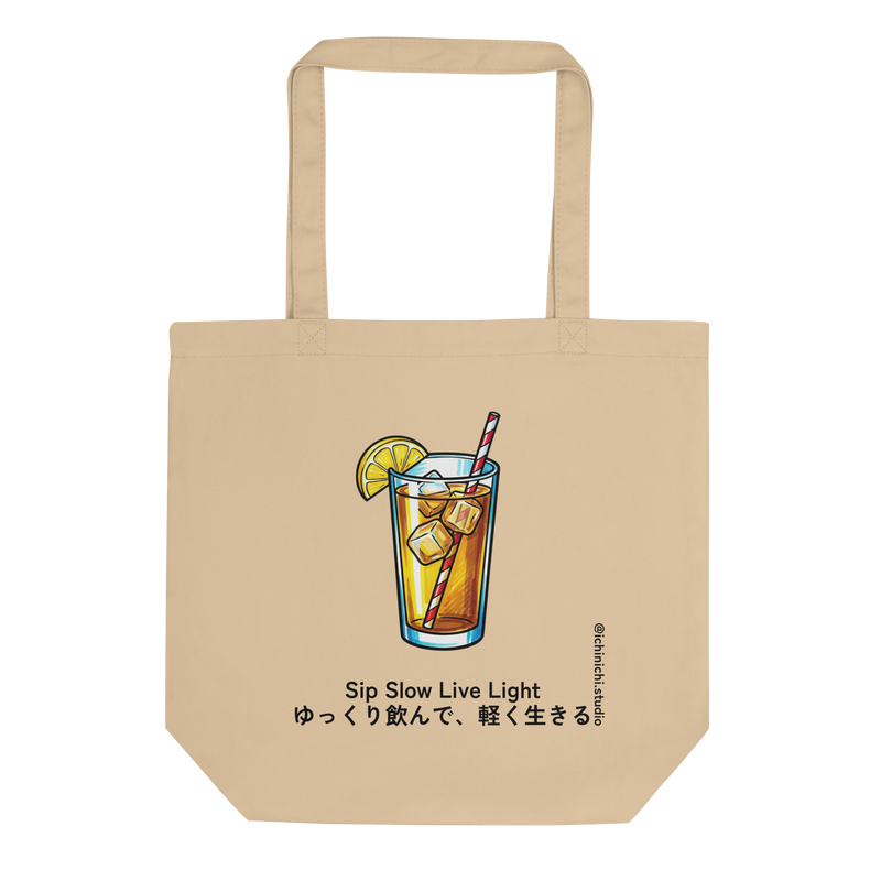 Marker illustration of tall iced tea glass with lemon and straw, Pop Art style, Tote Bag.