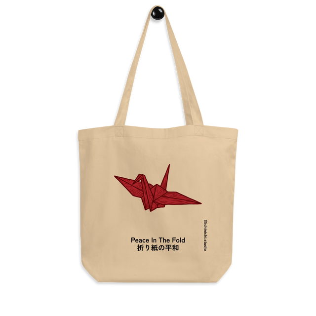 Minimalist geometric illustration of a single paper crane, Tote Bag.