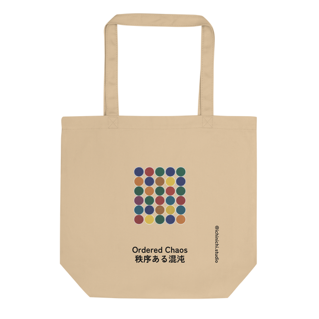 Eco Tote Bag with a minimalist grid of colorful circles.