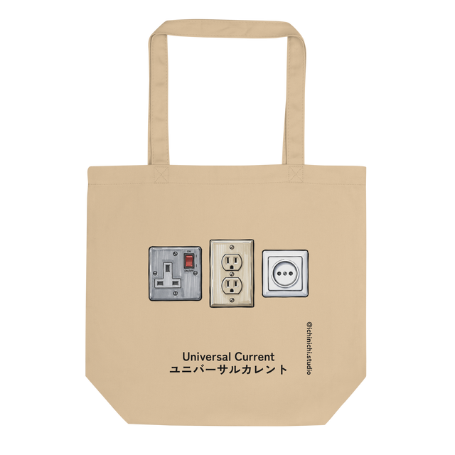 Graphic marker illustration of US, UK, and EU outlets on an Eco Tote Bag.