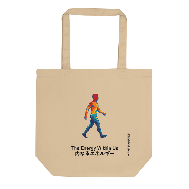 Eco Tote Bag displaying a vibrant thermal scan silhouette mapped in clean paint brush lines of red, yellow, and deep blue.