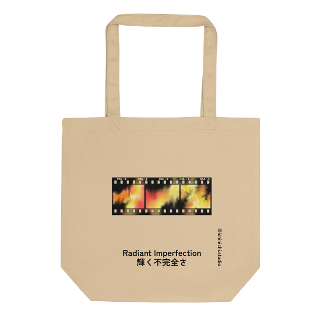 Film Burn graphic on Eco Tote Bag showcasing saturated marker bleeds.