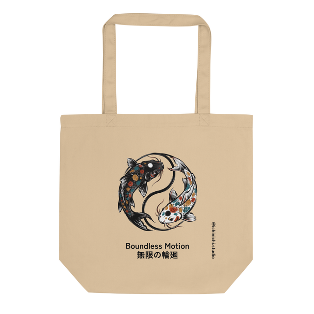 Dual koi fish forming a circular pattern in brush pen style on an Eco Tote Bag.