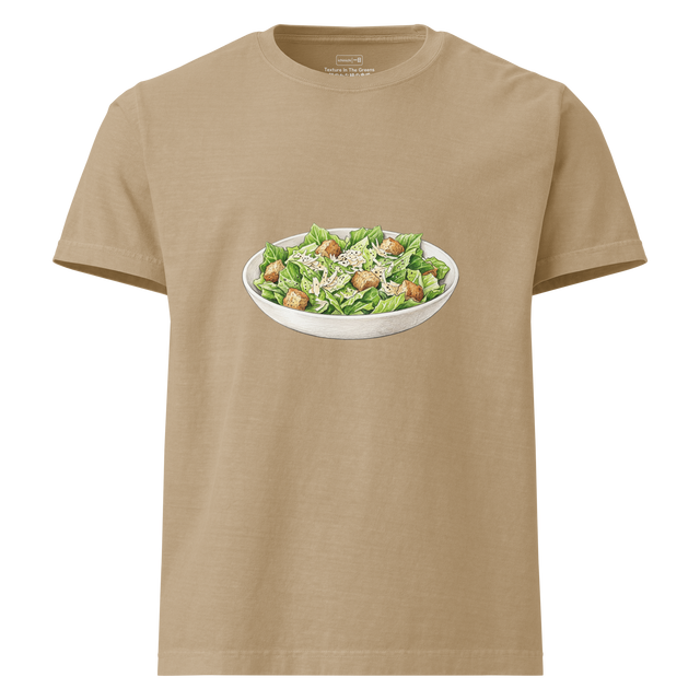 Oversized T-Shirt featuring a colored pencil drawing of a classic Caesar salad in a white bowl with grated Parmesan and croutons.