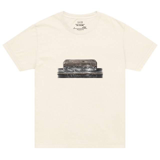 Oversized T-Shirt featuring a cross-hatch colored pencil artwork of a used chalkboard eraser resting on a rail.