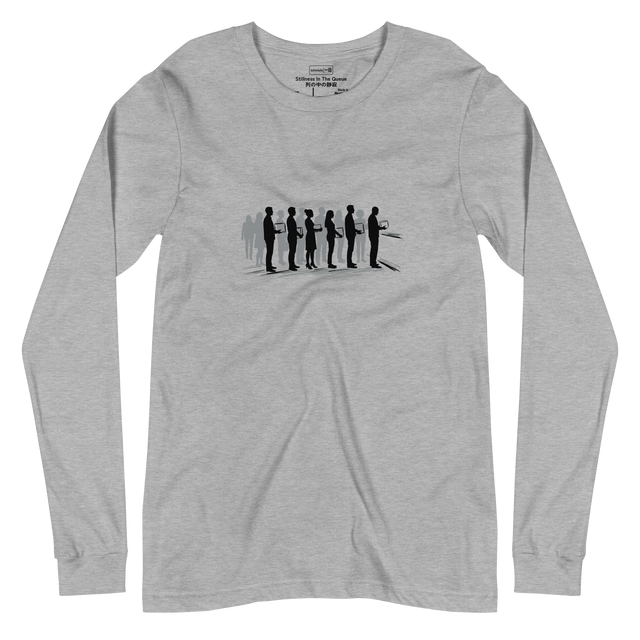 Clean line art of a waiting line on a white Long Sleeve T-Shirt.
