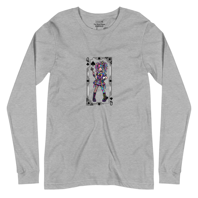 Graphic illustration of a Harajuku girl as the Queen of Spades on a Long Sleeve T-Shirt.