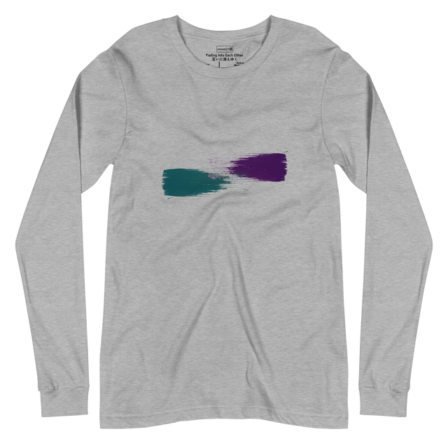 Wide deep teal and deep purple dry brush strokes fading on a minimalist Unisex Long Sleeve T-Shirt.